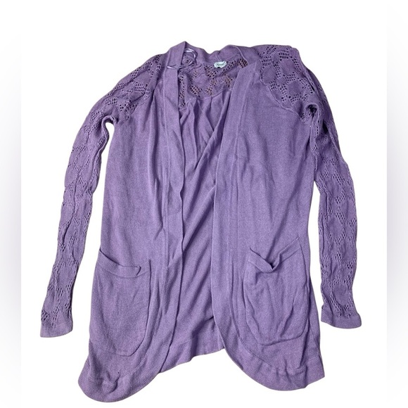 Kismet Sweaters - Kismet Lavender Crochet Sleeve Open Front Cardigan - M